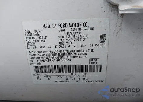 2022 Ford Explorer Limited z USA, uszkodzony, nr VIN 1FMSK8FH1NGB06210